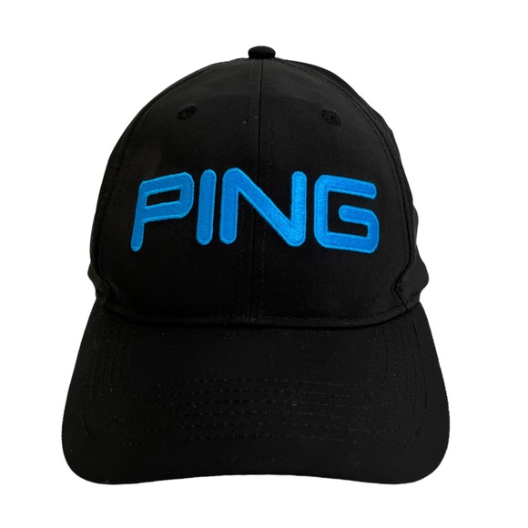 Ping Accessories Ping Lite Hat Black With Blue Spellout Logo Adjustable One Size Golf Cap